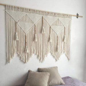 Macrame Wall Art Hanging Tapestry Banner Fringe Dowl Included